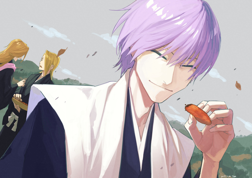 1boy, 2girls, :|, absurdres, bleach, blonde_hair, closed_eyes, closed_mouth