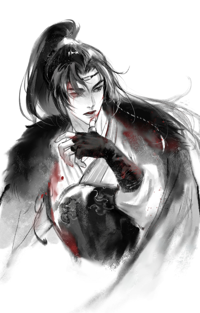 1boy, absurdres, armor, blood, blood_on_clothes, blood_on_face, blood_on_hands, braid