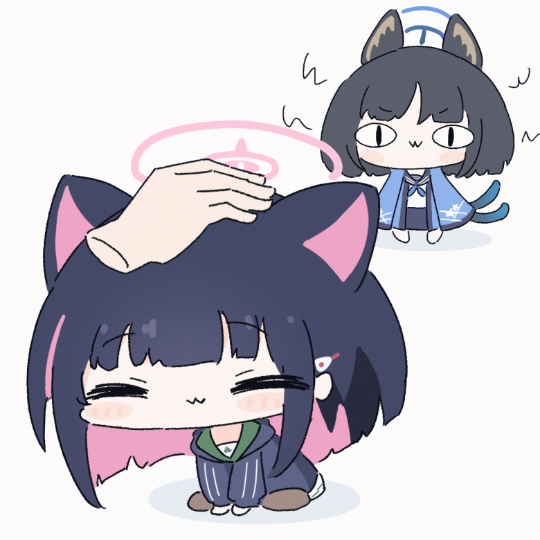 2girls, animal_ear_fluff, animal_ears, animated, animated_gif, black_hair, blue_archive, blue_halo