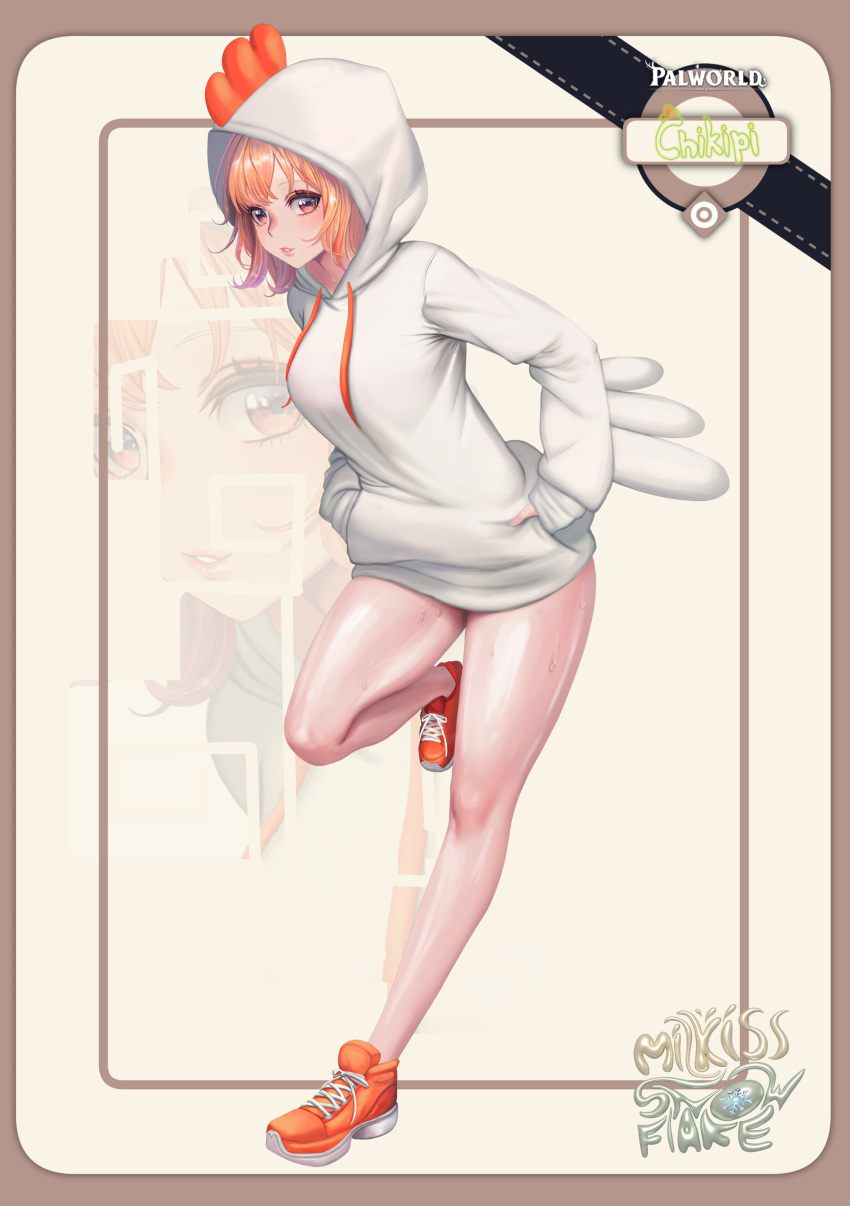 absurdres, chikipi, highres, hood, hoodie, milkissnowflake, orange_eyes, orange_hair, palworld