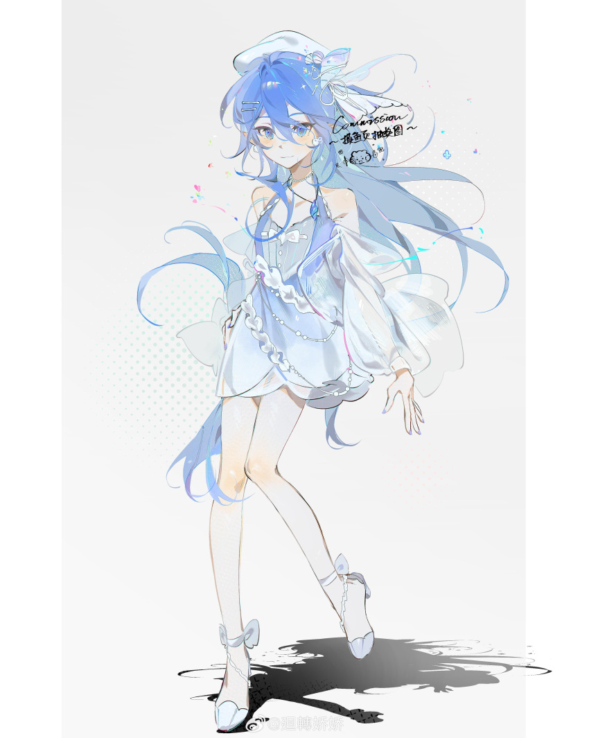 1girl, absurdres, arms_at_sides, baiwei_lai, ballet_slippers, bare_legs, bare_shoulders, bead_necklace
