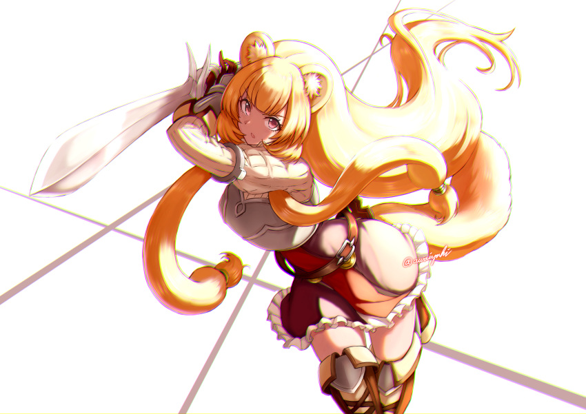 1girl, animal_ear_fluff, animal_ears, armor, artist_name, awaiyuhi, belt, black_dress