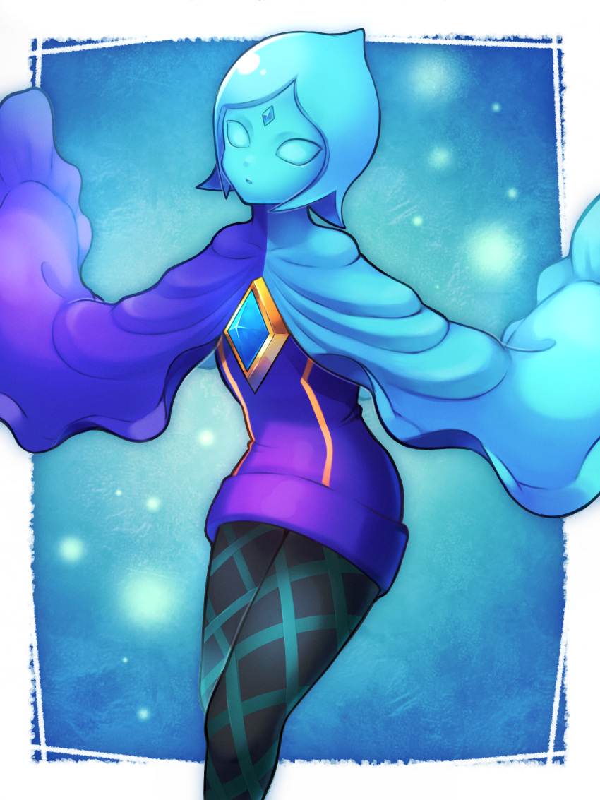 1girl, blue_background, blue_cape, blue_eyes, blue_hair, blue_skin, cape, colored_skin