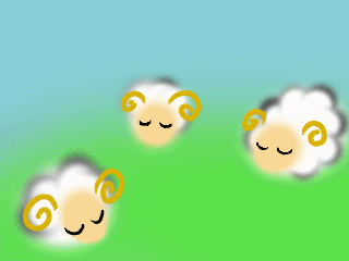 3others, artist_request, closed_eyes, lowres, multicolored_background, official_art, sheep, sheep_horns