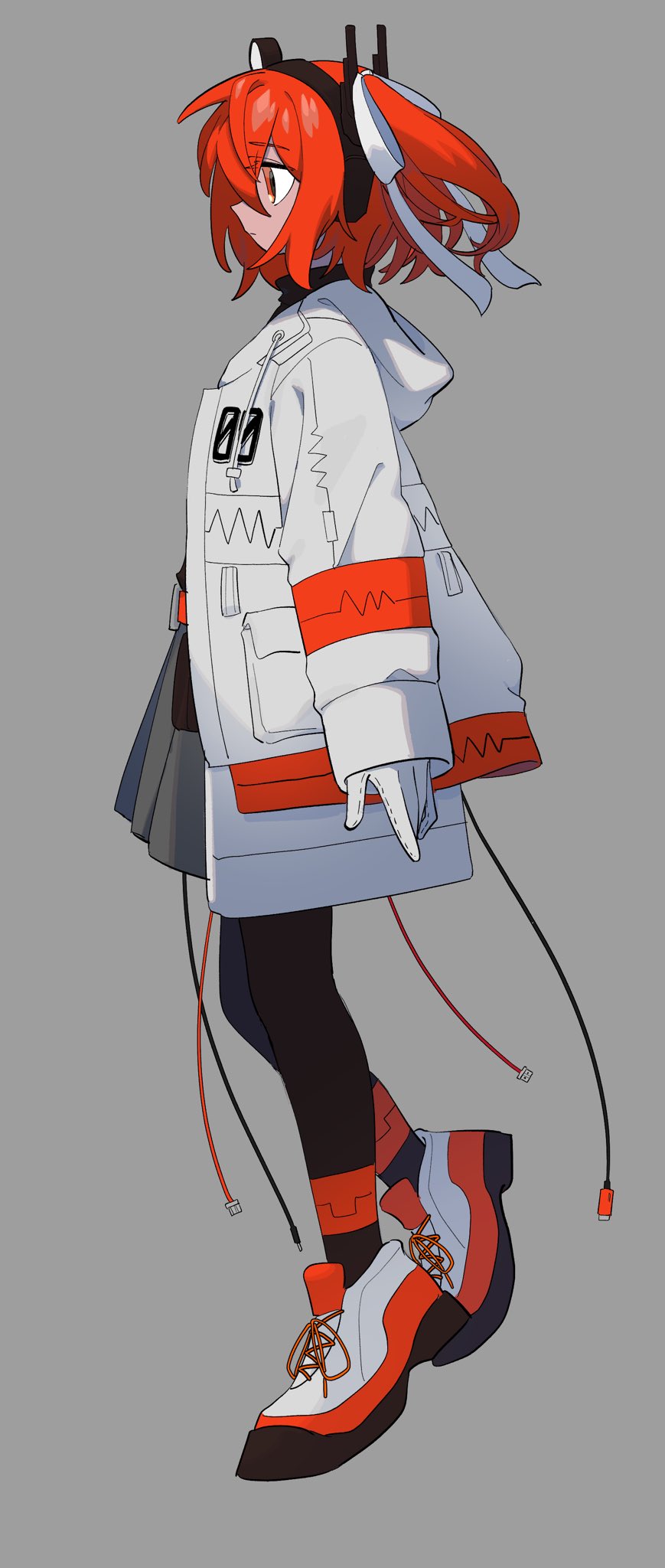1girl, a.i._voice, adachi_rei, arms_at_sides, belt, belt_pouch, black_pantyhose, cable