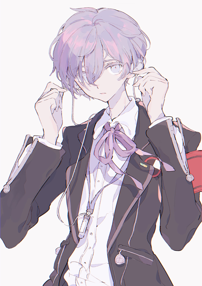 1boy, absurdres, armband, black_jacket, blue_eyes, blue_hair, closed_mouth, collared_shirt