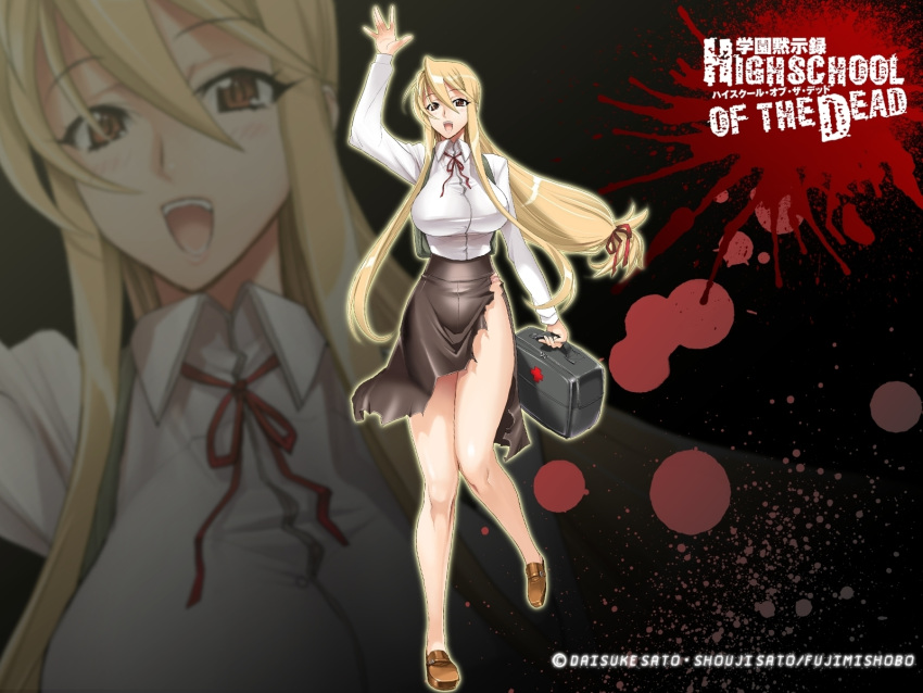 blonde_hair, blood, highschool_of_the_dead, inazuma, marikawa_shizuka, torn_clothes