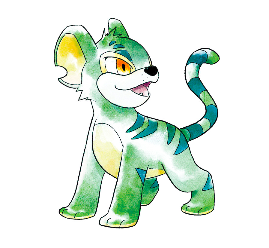 animal_focus, commentary, english_commentary, erkshnrt, fangs, green_fur, kougra, looking_to_the_side
