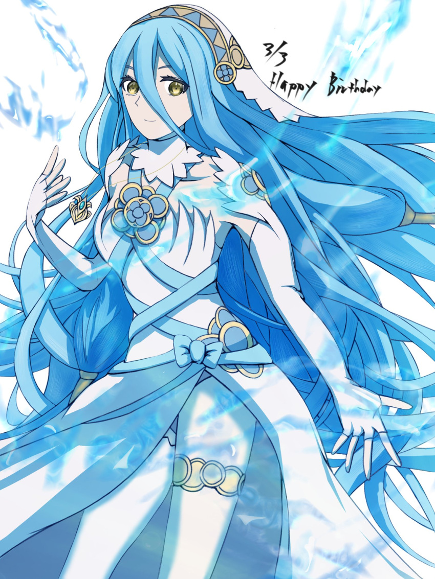 1girl, asymmetrical_legwear, azura_(fire_emblem), blue_hair, dated, elbow_gloves, fingerless_gloves, fire_emblem