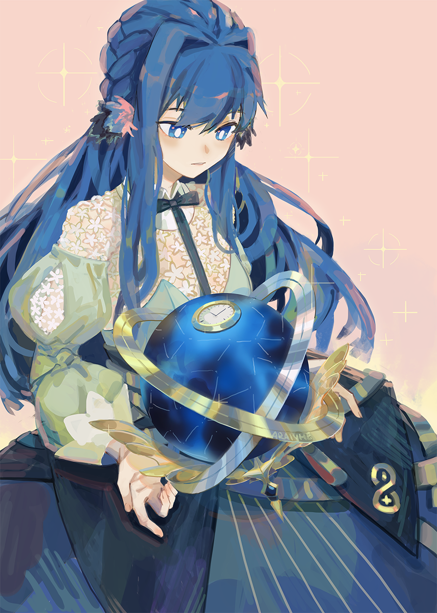 1girl, animal_ears, araiyme, arknights, astesia_(arknights), bird_ears, blue_hair, blue_skirt