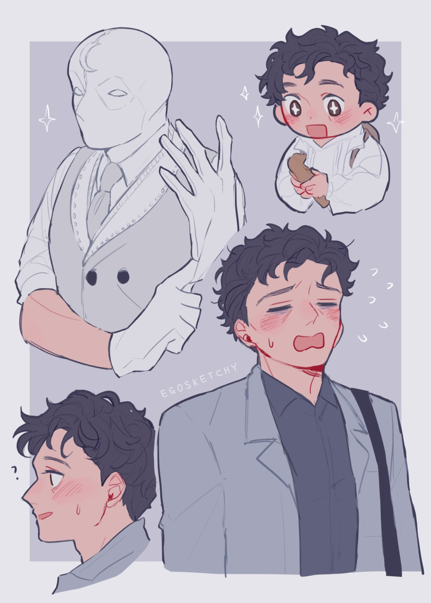 +_+, 1boy, ?, animification, artist_name, bag, black_eyes, black_hair