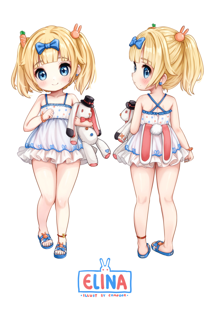 1girl, absurdres, blonde_hair, blue_eyes, blush, bow, carrot_hair_ornament, commission