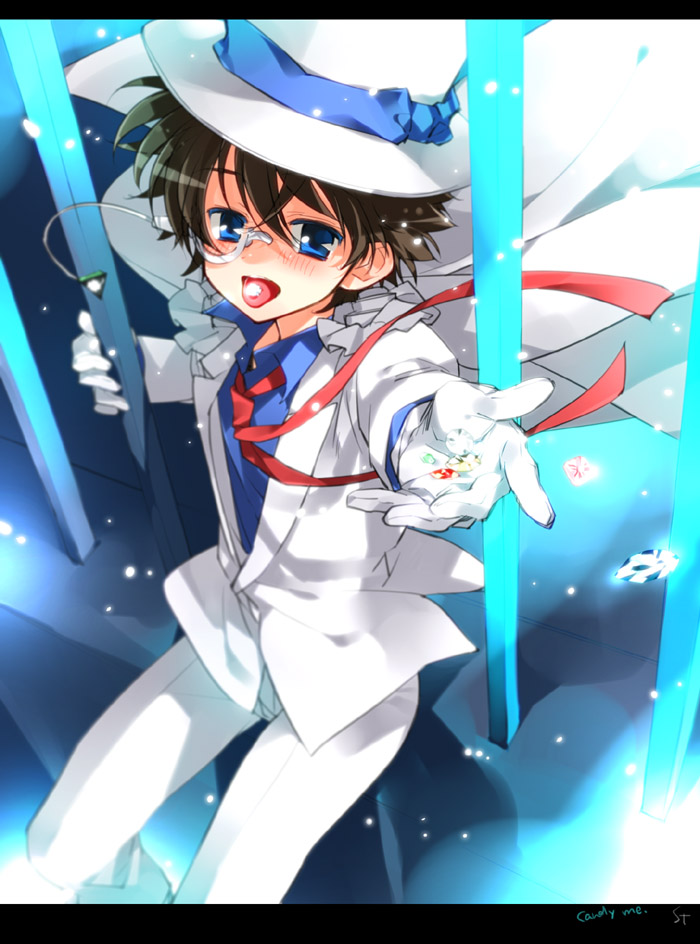 blue_eyes, brown_hair, candy, detective_conan, diamonds, hat, kaito_kid, kuroba_kaitou