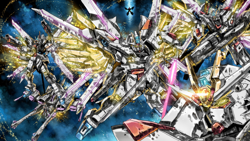 absurdres, freedom_gundam, garimpeiro, glowing, glowing_eyes, gundam, gundam_seed, gundam_seed_destiny