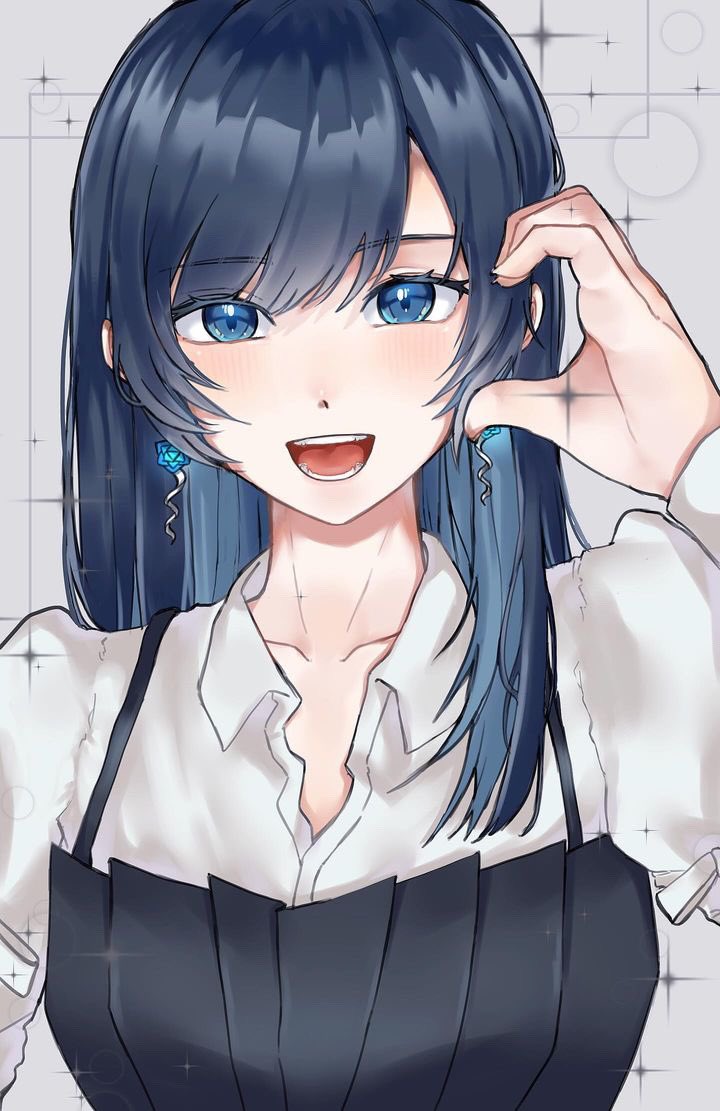 1girl, ado_(utaite), anon_(an_one_12), black_dress, blue_eyes, blue_hair, blush, chando_(ado)