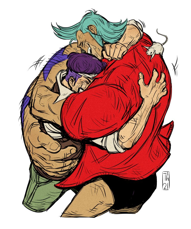 2boys, animal_on_shoulder, blue_hair, brothers, collared_shirt, cropped_legs, crying, denim
