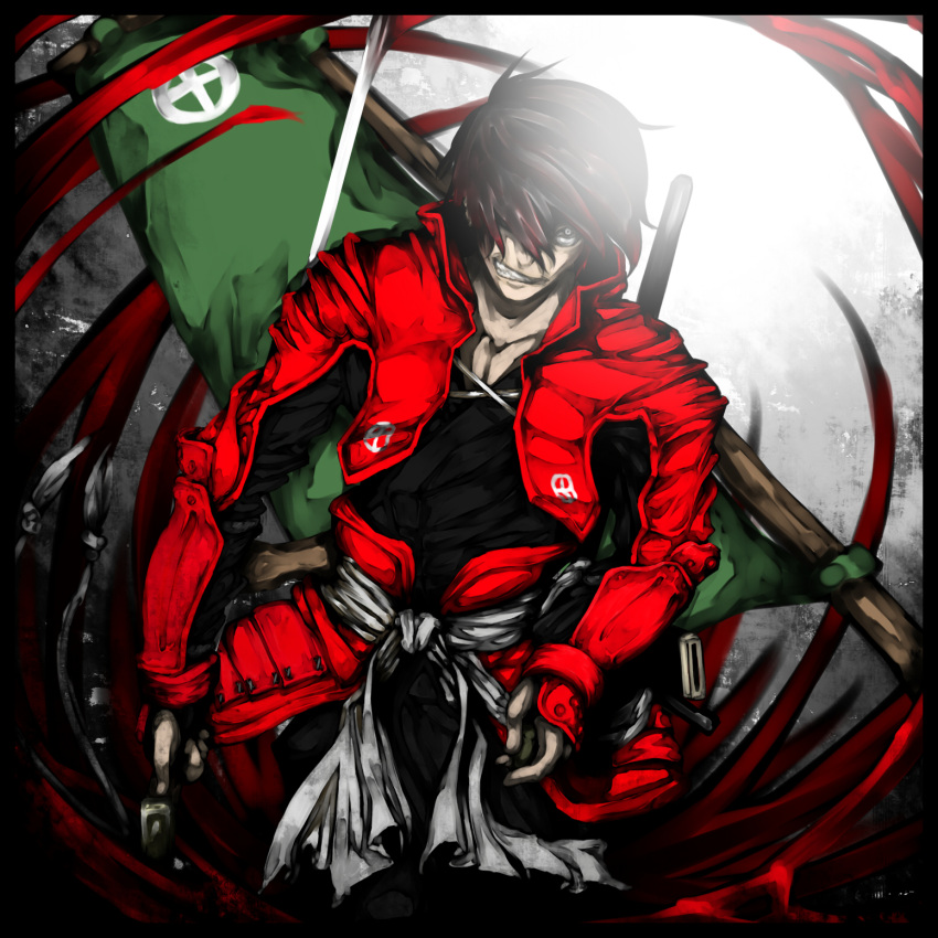 flag, highres, katana, shimazu_toshihisa, shimazu_toyohisa, sword, weapon