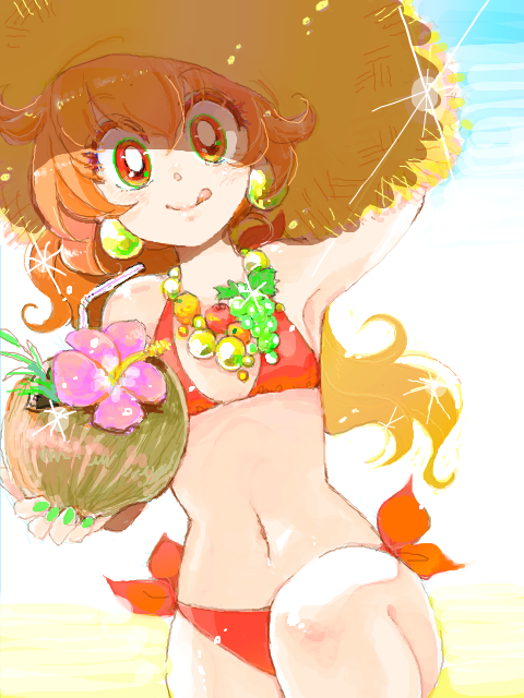 :p, :q, bikini, coconut, drink, face, flat_chest, food