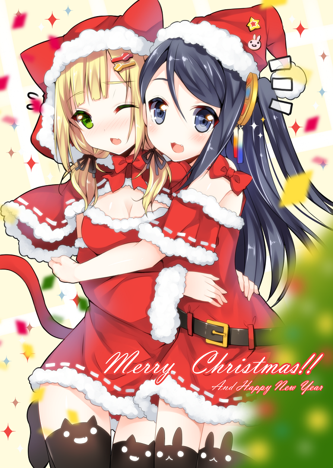 black_hair, christmas, emilia_(krt_girls), hat, krt_girls, long_hair, miniskirt, non-web_source