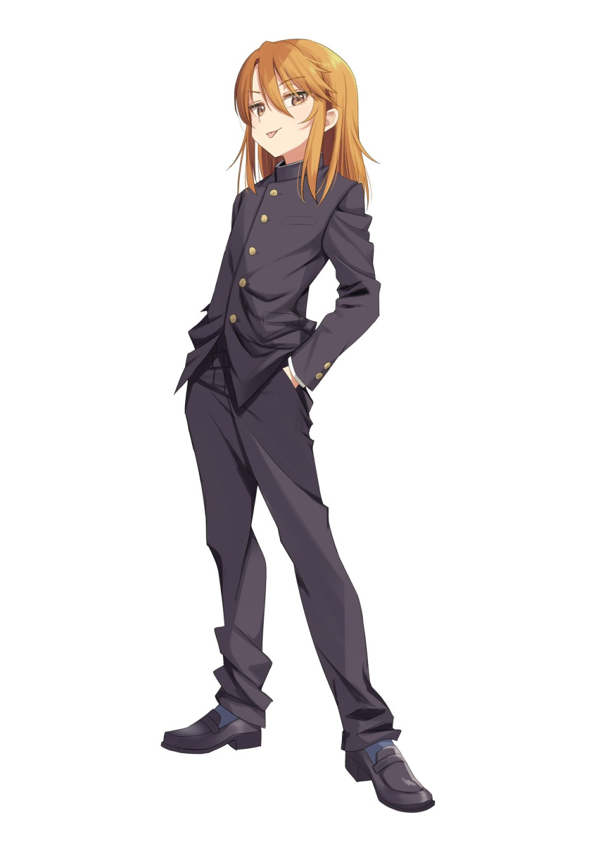 1girl, :p, crossdressing, full_body, gakuran, hands_in_pockets, hibiki_tohru, highres