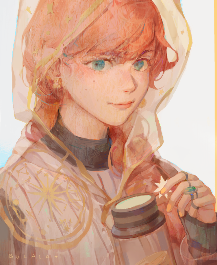 1girl, apple_juice, black_sleeves, black_sweater, blue_eyes, braid, closed_mouth, colored_eyelashes