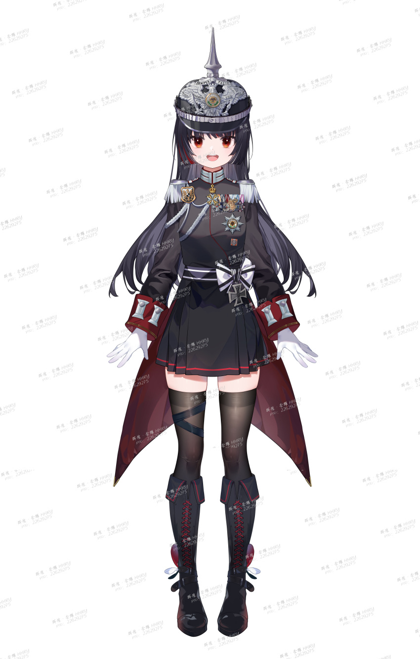 1girl, :d, absurdres, aiguillette, belt, belt_bow, black_belt, black_footwear