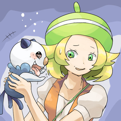 1girl, bel_(pokemon), blonde_hair, blush, brown_eyes, green_eyes, happy, iyoda_mato