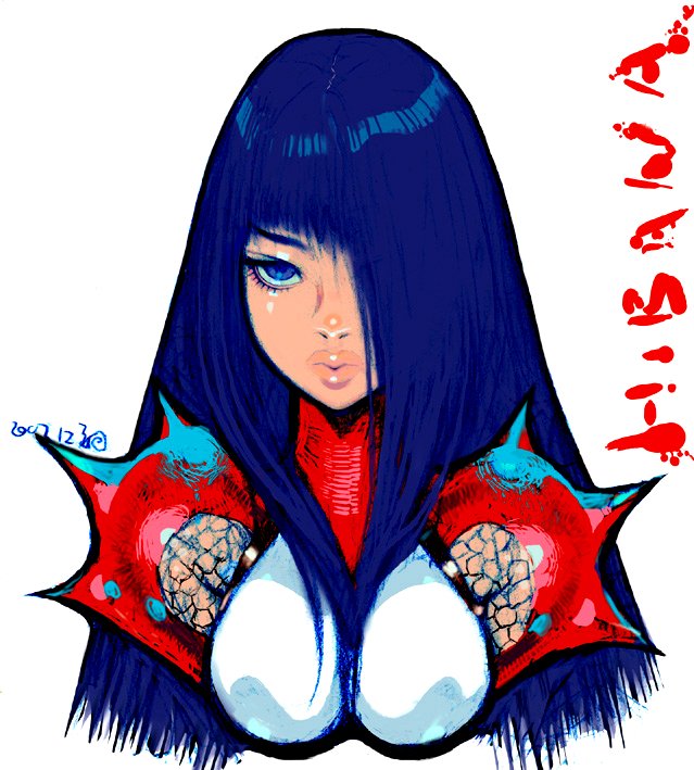 1girl, armor, blue_eyes, blue_hair, bodysuit, breasts, closed_mouth, fishnets