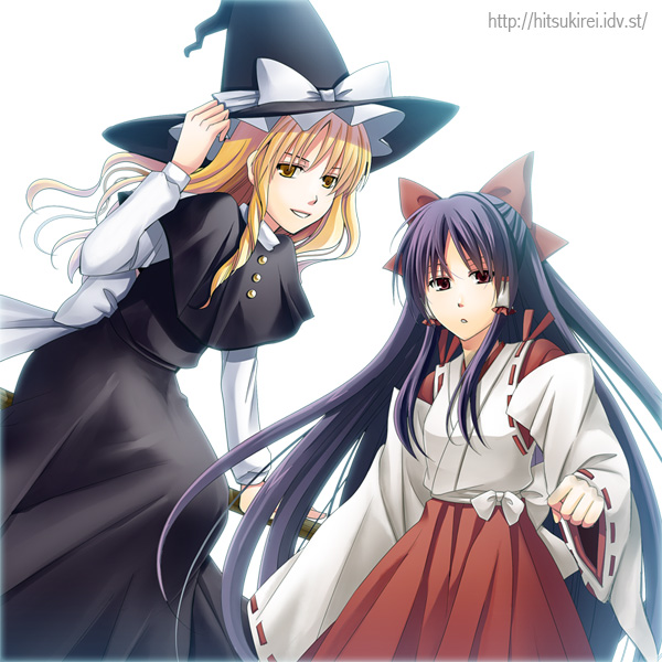 blonde_hair, bow, hakurei_reimu, hakurei_reimu_(pc-98), hat, hitsuki_rei, japanese_clothes, kirisame_marisa