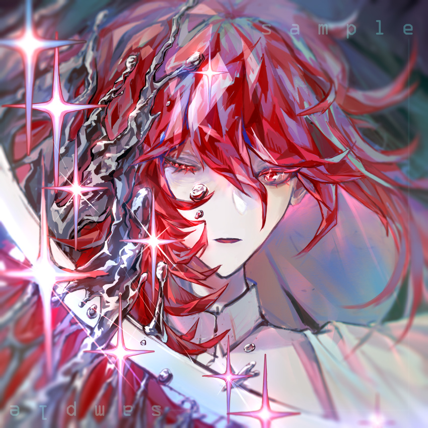 1other, androgynous, colored_eyelashes, crystal_hair, hair_between_eyes, highres, houseki_no_kuni, liquid_metal