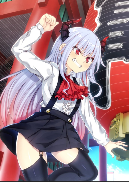 1girl, aruko_(marco_to_ginga_ryuu), ascot, horns, long_sleeves, marco_to_ginga_ryuu, multicolored_hair, non-web_source