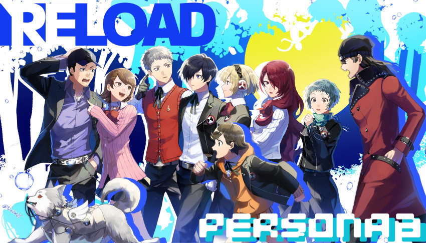 4girls, 5boys, aegis_(persona), amada_ken, animal, aragaki_shinjirou, baseball_cap, beanie
