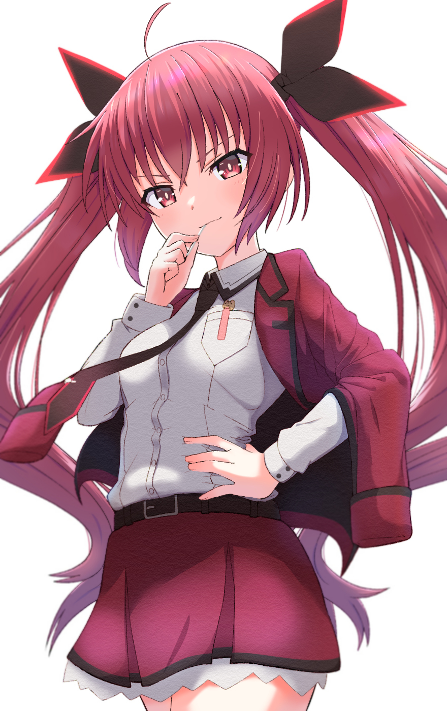 1girl, ahoge, belt, black_belt, candy, collared_shirt, date_a_live, food