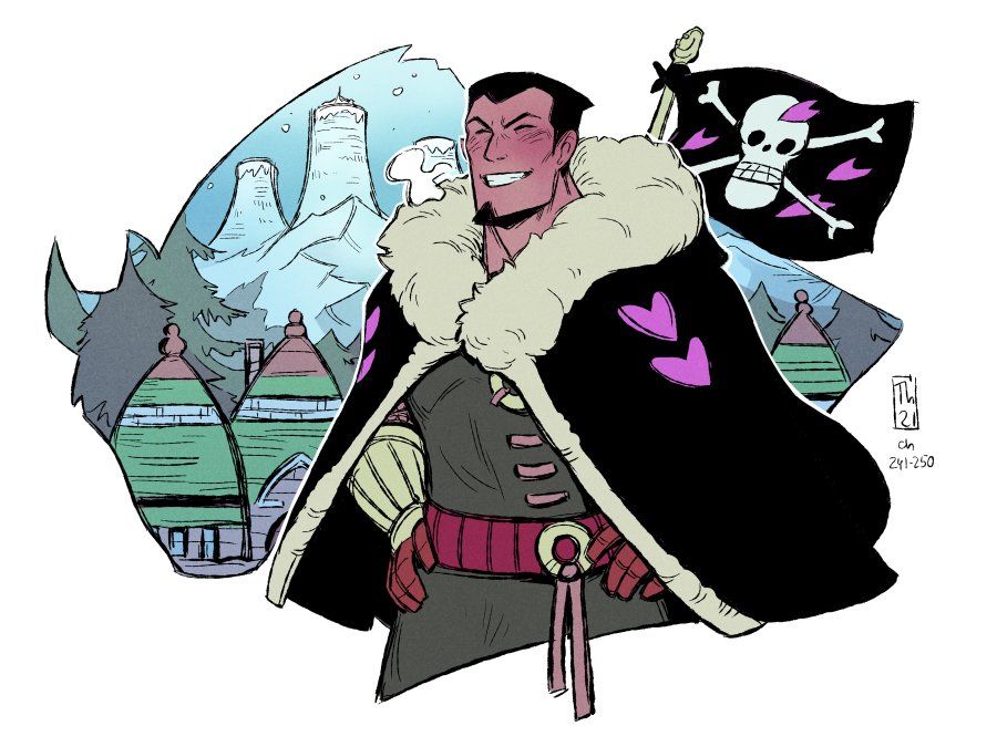 1boy, black_hair, coat, cropped_legs, dalton_(one_piece), facial_hair, flag, goatee