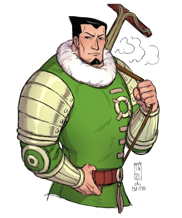 1boy, armor, belt, black_hair, bracer, cheekbones, cropped_legs, dalton_(one_piece)