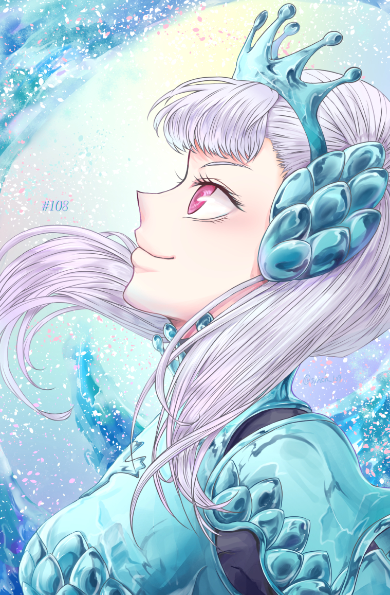 1girl, armor, black_clover, blue_armor, breastplate, from_side, grey_hair, kkc_ayb