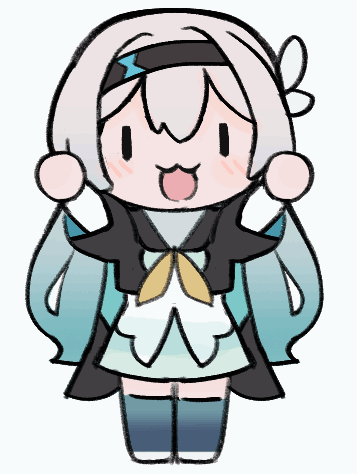 1girl, animated, animated_gif, arms_up, black_hairband, black_jacket, blue_thighhighs, chibi