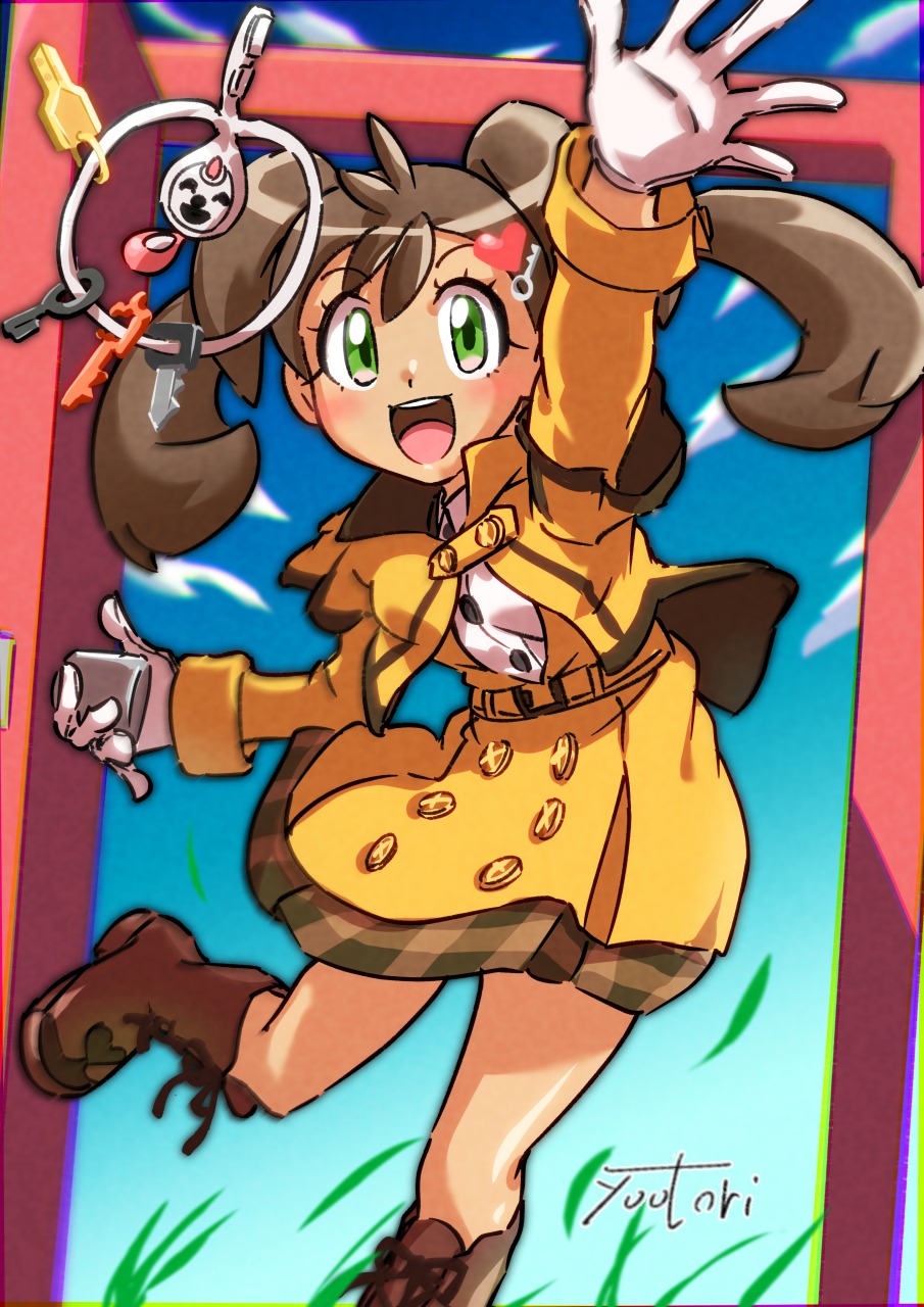 1girl, boots, brown_footwear, dark-skinned_female, dark_skin, gloves, green_eyes, highres