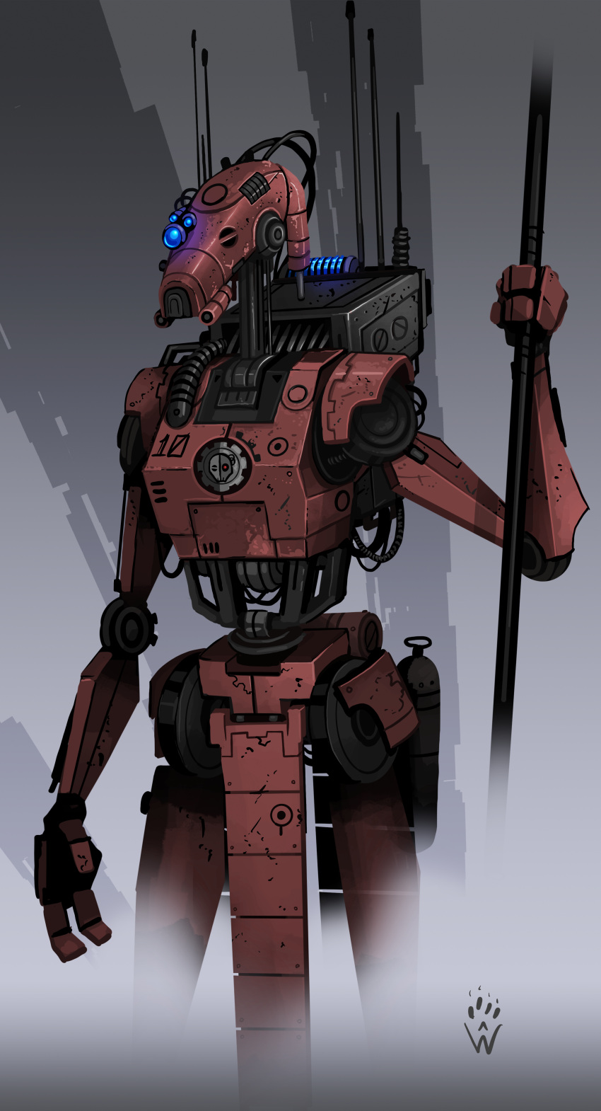 absurdres, b1_battle_droid, blue_eyes, cable, droid, fewer_digits, fusion, highres