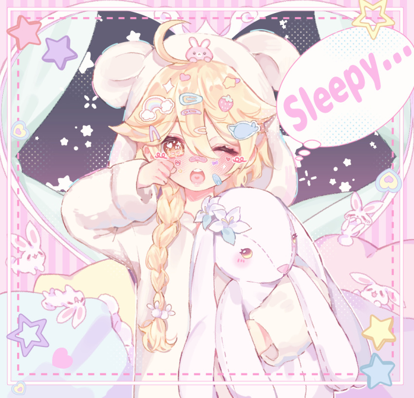 1boy, :3, aether_(genshin_impact), aged_down, ahoge, animal_ear_hood, animal_sticker, bandaid