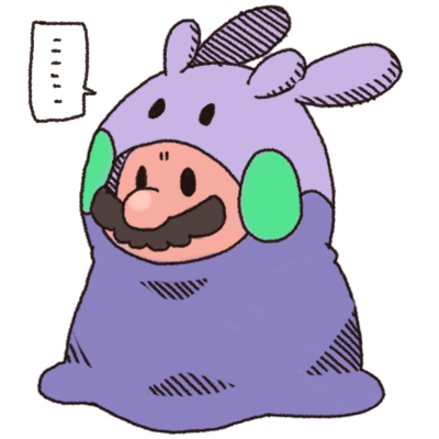 ..., 1boy, big_nose, black_eyes, cosplay, facial_hair, ghost-pepper, goomy