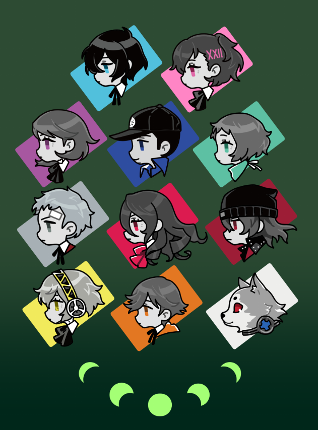 5boys, 5girls, aegis_(persona), amada_ken, aqua_eyes, aragaki_shinjirou, bandaid, bandaid_on_face