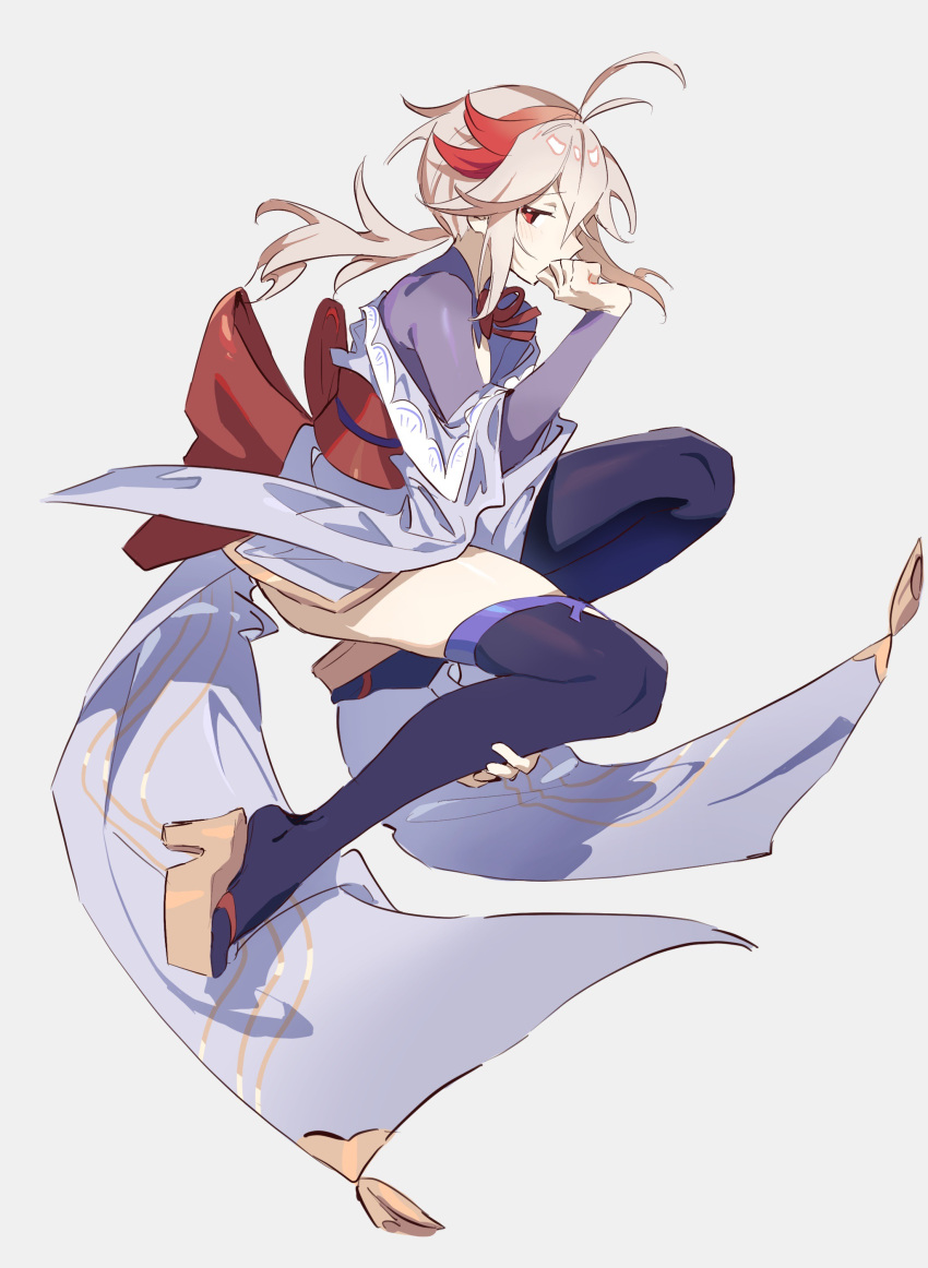 1boy, absurdres, ahoge, cosplay, from_side, genshin_impact, hair_between_eyes, hand_on_own_face