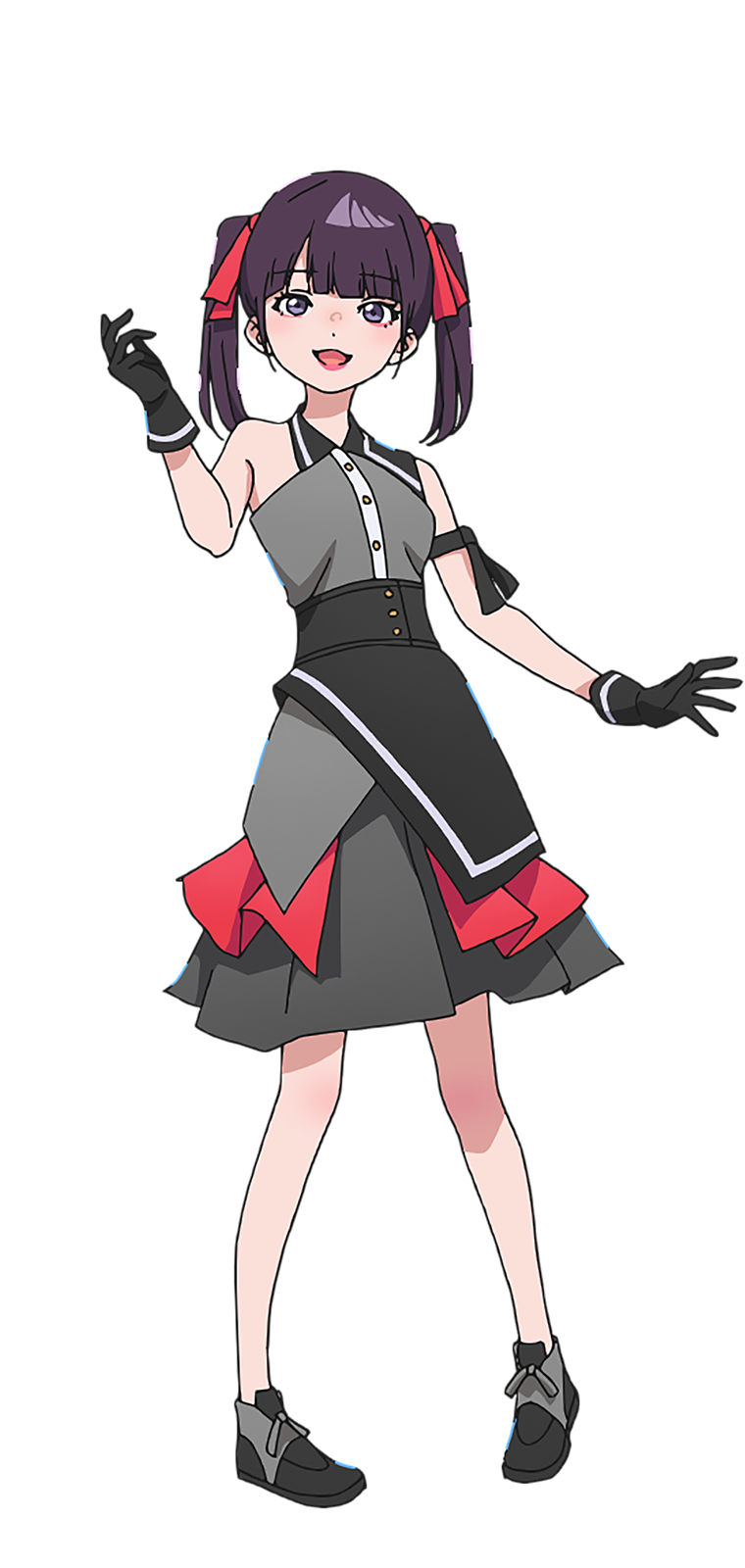1girl, arm_ribbon, black_footwear, black_gloves, black_ribbon, dress, full_body, gloves