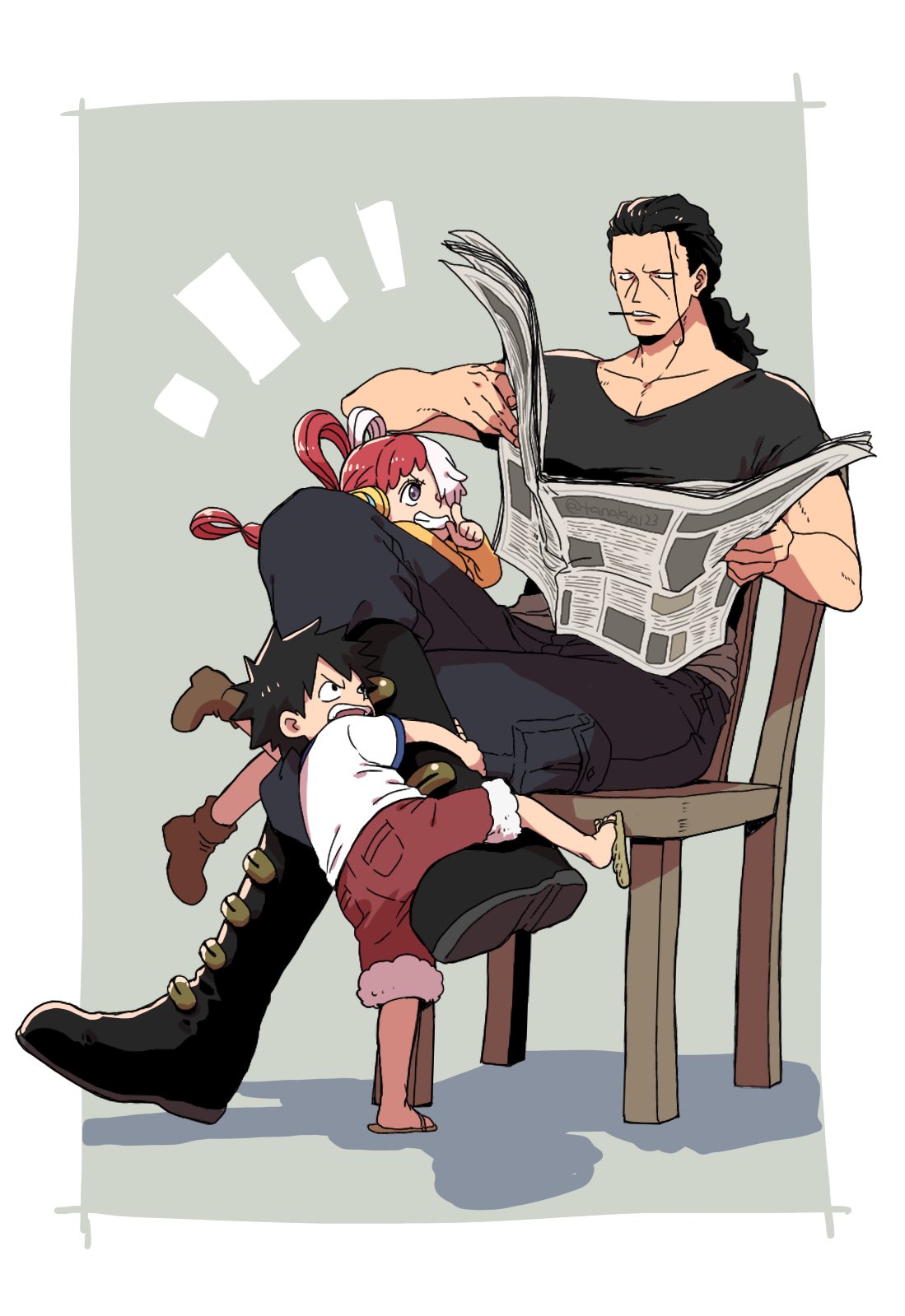 1girl, 2boys, benn_beckman, black_hair, boots, cigarette, commentary_request, crossed_legs