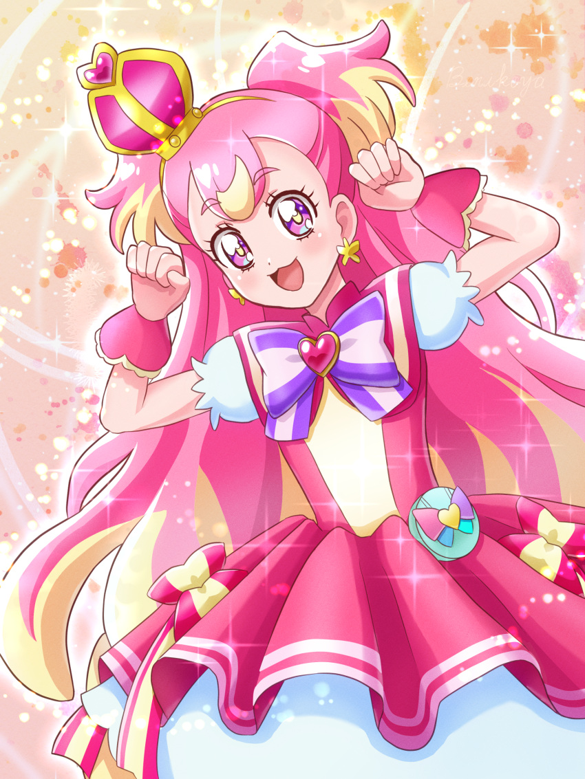 1girl, absurdres, benikoya, blonde_hair, bow, brooch, cowboy_shot, crown