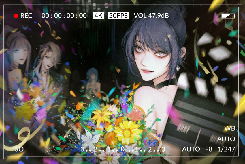 4girls, absurdres, aegyo_sal, back, backless_outfit, bai_yi_(path_to_nowhere), bare_shoulders, black_choker