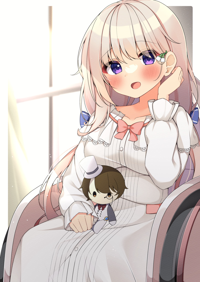1girl, absurdres, ambitious_mission, arise_atena, blue_bow, blush, bow, breasts