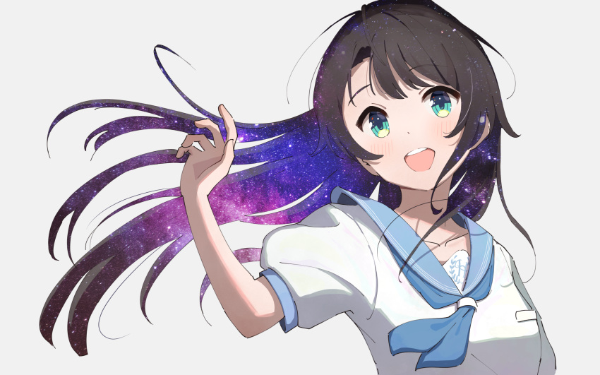 1girl, blue_eyes, blue_sailor_collar, brown_hair, gradient_hair, highres, holohoneygaoka_high_school_uniform, holohoneygaoka_koukou