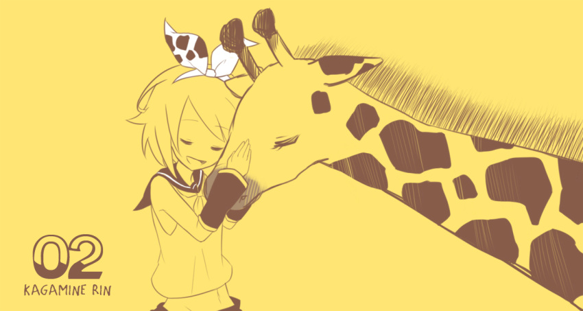 closed_eyes, giraffe, kagamine_rin, koma_(remi_398), short_hair, vocaloid, yellow